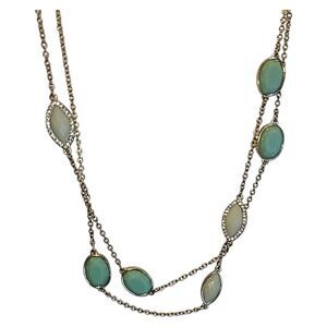 Banana Republic Gold Tone Mint Green & Beige Acrylic Station Necklace‎ 32"